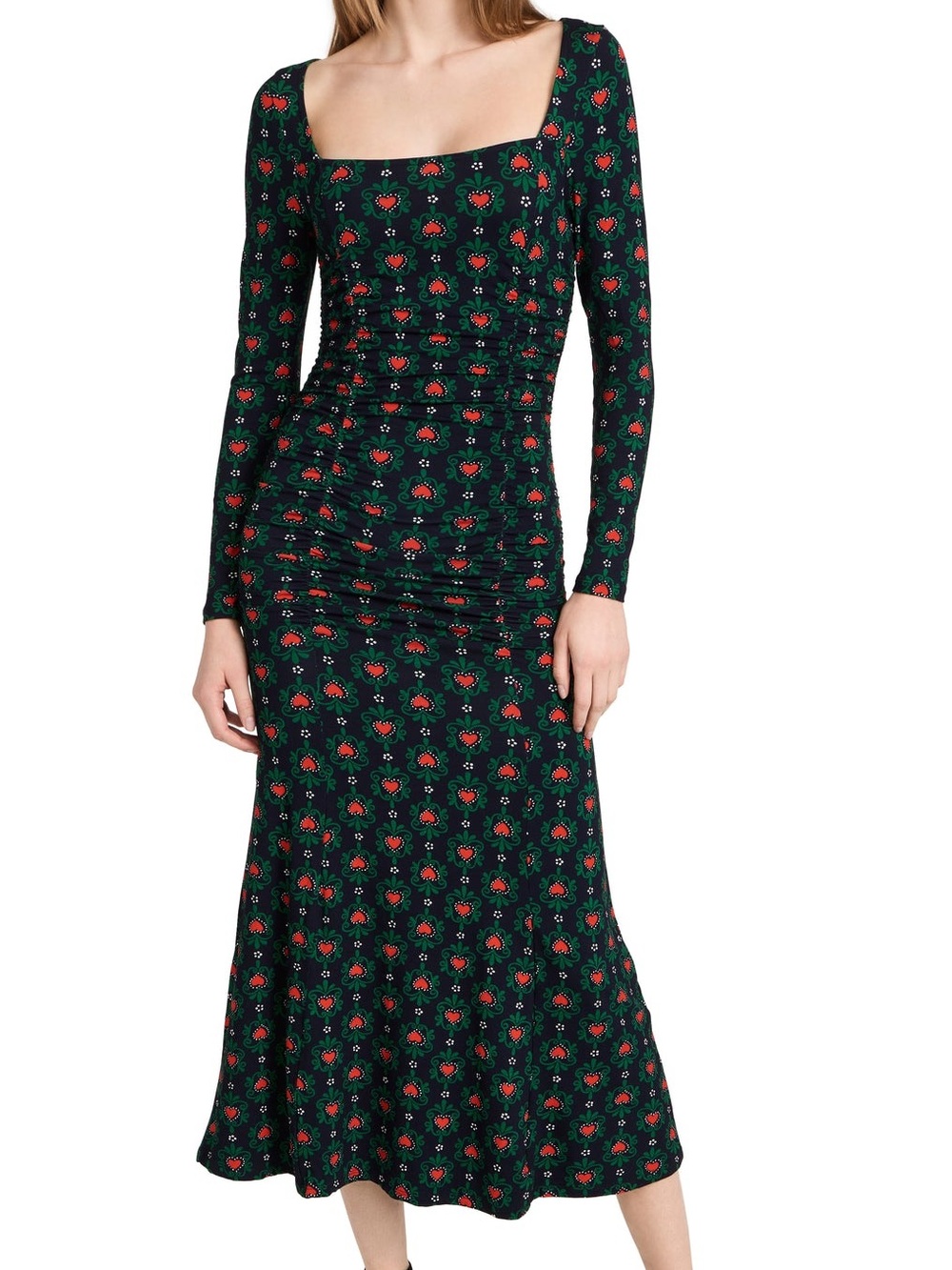 KITRI Deirdre Wavy Heart Print Long Sleeve Dress